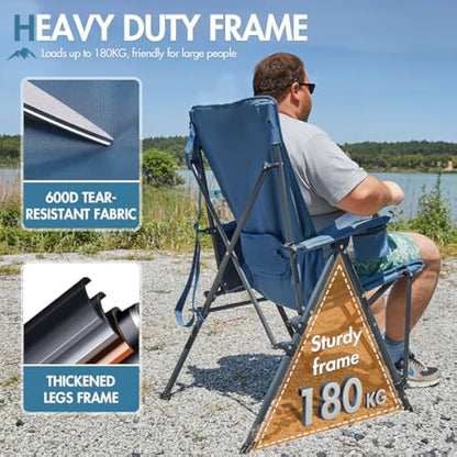 Portal Folding Camping Chair for Adults with Lumbar Support Heavy Duty 180KG High Back Garden Festival Picnic Chair Hard Armrests Deluxe Foldable Collapsible Portable for Fishing Beach Patio