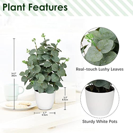 Oairse Artificial Eucalyptus Plant in White Pot 36cm Fake Potted Plant for Home Decor Realistic Artificial Greenery Indoor Faux Plants for Shelf Tabletop Office Kitchen Bathroom Decoration