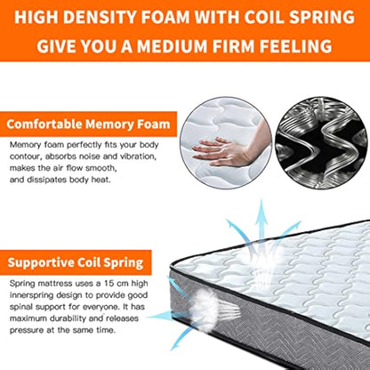 Good Nite Single Mattress 3FT Hybrid with Breathable and Skin-Friendly Fabric Medium Hard Mattress 18cm Depth 90 x 190 cm