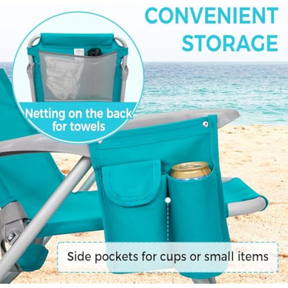 #WEJOY 4-Position Folding Beach Chair - Lightweight Aluminum Camping Chair for Adults, High Back Recliner with Pillow & Storage Pocket, Portable