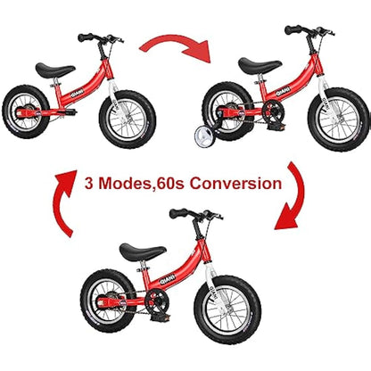 Qiani Balance Bike 2 in 1 for Toddlers,Kids 2 3 4 5 6 7 Years Old,Balance to Pedals Bike,12 14 16 inch Kids Bike,with Pedal kit,Stabilisers,Brakes