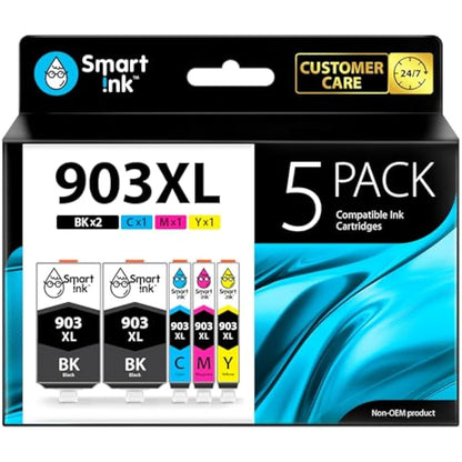 Smart Ink Compatible Ink Cartridge Replacement for HP 903 903XL High Yield 5 Multipack (2 Black XL & C/M/Y) with Advanced Chip Technology to use with Officejet 6950 Officejet Pro 6960 6970 All-in-one