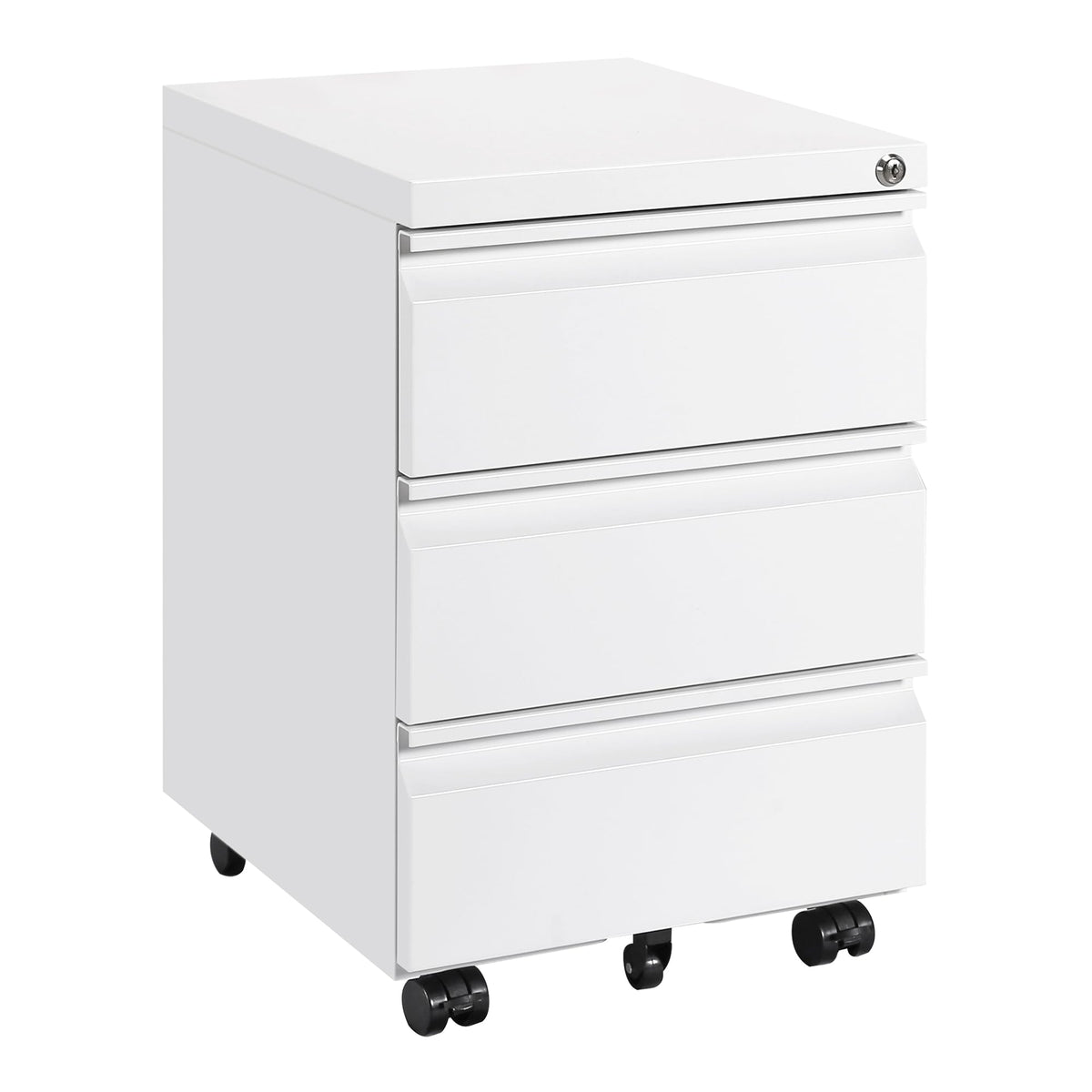 HOMSTEEL 3 Drawers File Cabinet, Metal Filing Cabinet with Lock, Mobile File Cabinet, Fully Assembled Except Casters, for Office, Home Office, White