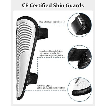 AirsFish Shin Pads Boys CE Certified Kids Shin Pads with Ankle Protection,Breathable Non Slip Extended Adjustable Straps (Black-White, XS(100-120CM))