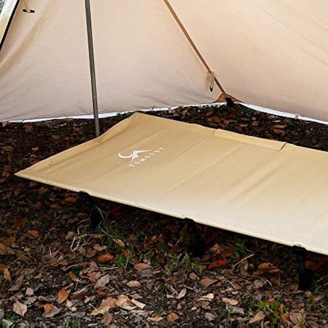FreiZelt Camping Cot Folding Bed Lightweight Aluminum Poles Compact Portable Camp Bed Easy to Build Resilient Camping Bed for Tents - Khaki