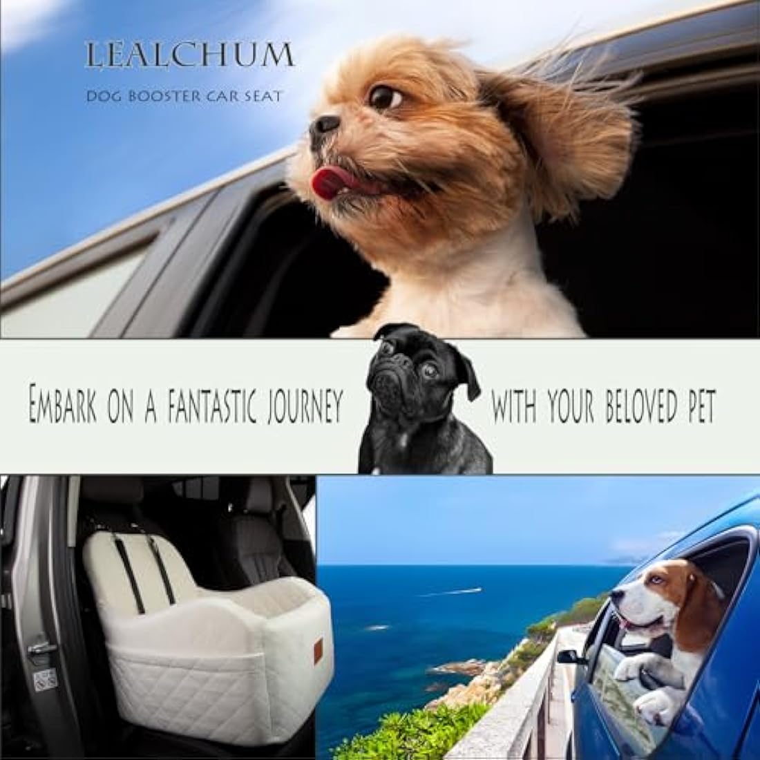 Lealchum Dog Booster Car Seat for Small/Medium Dogs,Puppy Portable Seat for Car with Elevated Cushion,Fully Detachable and Washable Pet Seat with Storage Pockets,Easy to Install (Beige, Medium)