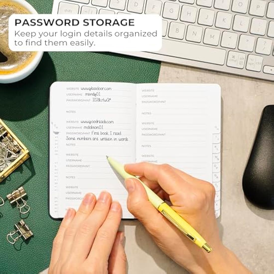 Clever Fox Password Book 2nd Edition Small – Pocket Password Keeper with Laminated Alphabetical Tabs – Internet Address Notebook & Login Details Organizer Journal – 8.9x14.2cm (Black)