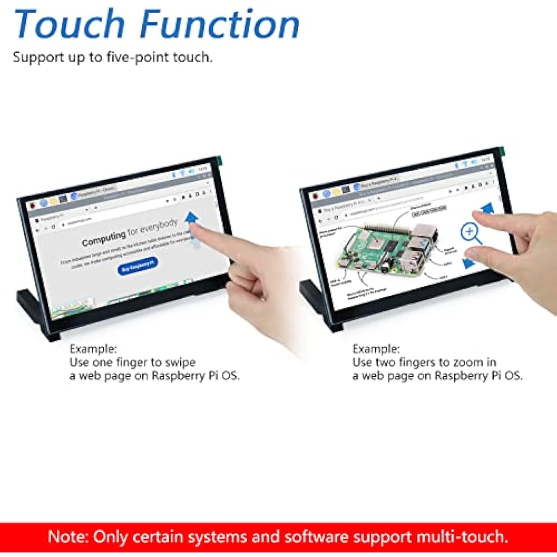 FREENOVE 7 Inch Touchscreen Monitor for Raspberry Pi 5 4 B 3 B+ A+, 800x480 Pixel IPS Display, 5-Point Touch Capacitive Screen, Driver-Free MIPI DSI Port