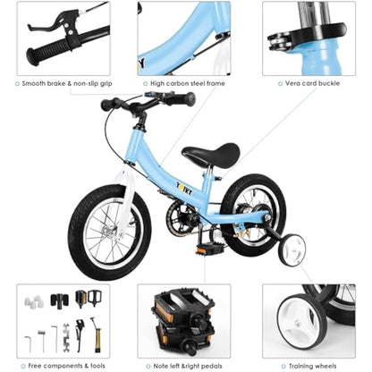 YBIKE Balance Bike 2 in 1,The Dual Use of a kids' Balance Bikes and Kids Bike, for 2 3 4 5 6 7 Years Old -12 14 16 Inches with Training Theory, Brake, Pedal