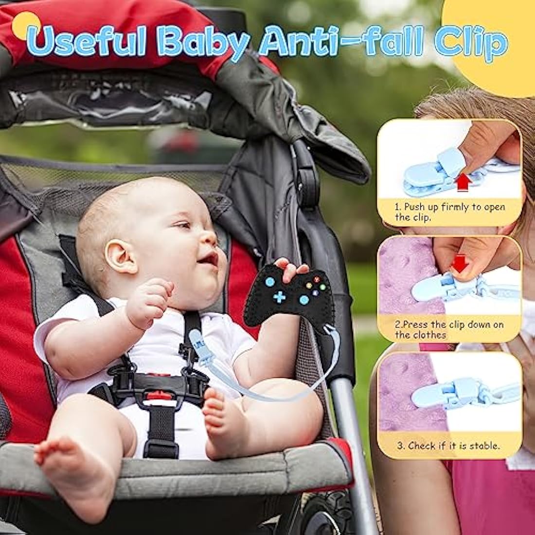 Tikplus Baby Teething Toys, Baby Remote Control & Game Controller Teething with Baby Dummy Chain, BPA-Free Silicone Teething Aid Baby Teether Relief for 0-6 Months