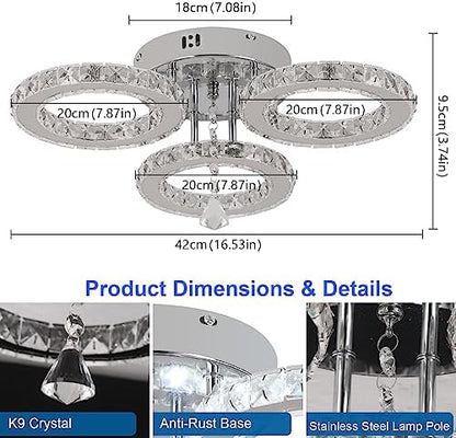 VETRULUS LED Ceiling Light Modern Dimmable with Remote Control Crystal Chandeliers Flush Mount Light Fixture for Living Room Bedroom Kitchen