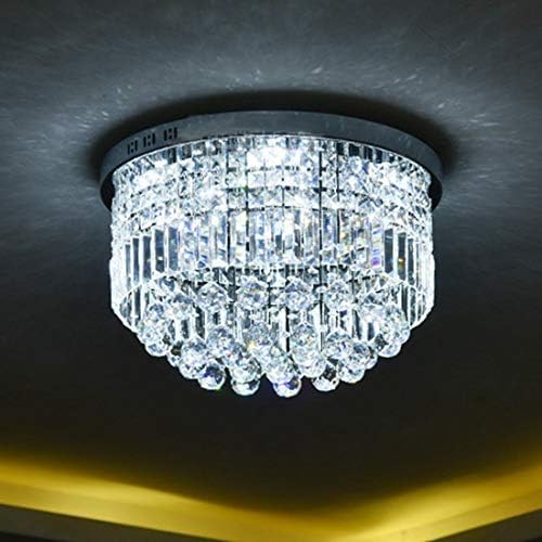 BESTIER Modern Clear Crystal Raindrop Chandelier Lighting Flush Mount LED Ceiling Light Fixture Lamp for Dining Room Bathroom Bedroom Livingroom E14 Bulbs Required H25cm X D50cm