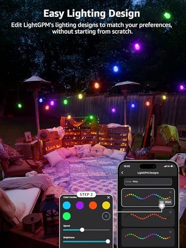 Lepro ZB1 AI Outdoor String Lights 15m, Smart Festoon Lights Outdoor Waterproof IP65, Warm White & RGB Colour Changing, AI Lighting Design Assistant, Works with Alexa, Bluetooth & 2.4G WiFi, No Remote