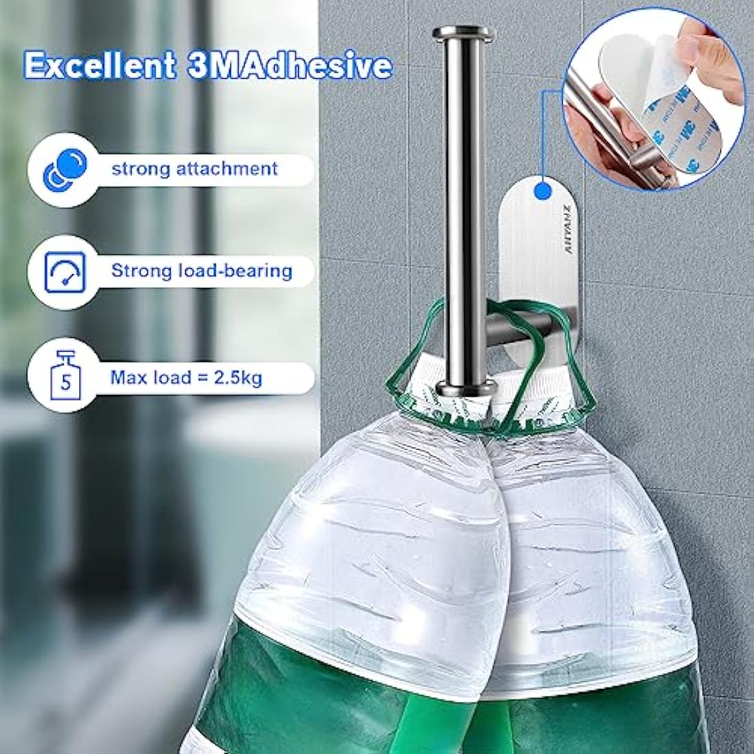 Ahyanz Toilet Roll Holder Wall Mounted 3M self adhesive, Contemporary Design SUS 304 Stainless Steel Brushed Chrome Silver Toilet Paper Holder Rustproof Waterproof for Bathroom & Kitchen - No Drilling