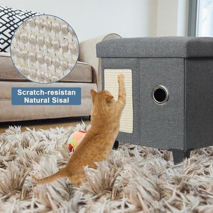 BRIAN & DANY Large Cat Cave for Indoor Cats, Multifunctional Cube Cat House with Cat Scratch Board & Ball, Cat Bed, 45 x 37.5 x 38 cm, Gray