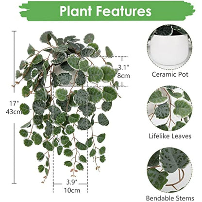 Hollyone Trailing Artificial Plants Decorative Fake Potted Plants, String of Hearts Plants Indoors Outdoors, Faux Trailing Plants Greenery for Home, Wall, Living Room, Bedroom, Office Decor