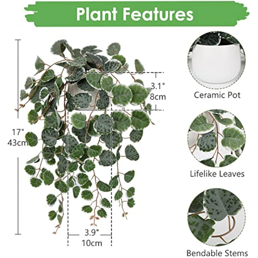 Hollyone Trailing Artificial Plants Decorative Fake Potted Plants, String of Hearts Plants Indoors Outdoors, Faux Trailing Plants Greenery for Home, Wall, Living Room, Bedroom, Office Decor