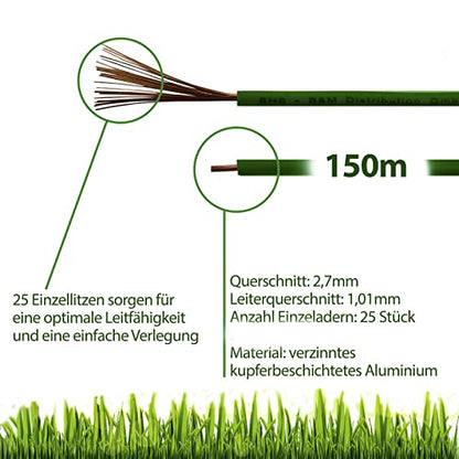150 m Boundary Cable + 450 Ground Spikes + 10 Cable Connectors for Robotic Lawnmowers, Accessory Set, Boundary Wire for Search Cables, Compatible with