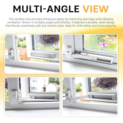 BeeGo® Window Restrictors, Child & Pet Safety Locks, Self-Adhesive, No Tools, Fits UPVC & Most Windows, Restricts Window Opening, White, 1 Pc