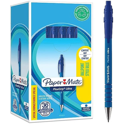 Paper Mate Flexgrip Ultra Retractable Ballpoint Pens | Medium Point (1.0mm) | Blue Ink | 36 Count