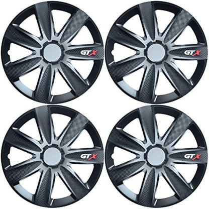 Versaco Car Wheel Trims GTXCARBLK14 - Black 14 Inch 7-Spoke - Boxed Set of 4 Hubcaps - Includes Fittings/Instructions