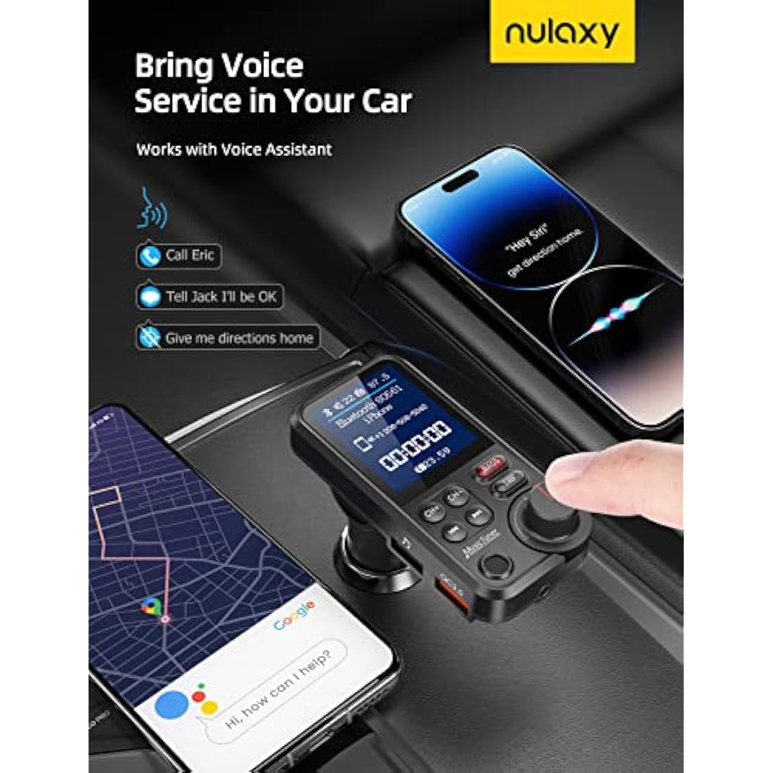 Nulaxy Car Bluetooth Transmitter, 1.8" Color Screen Bluetooth Car Radio Adapter with Strong Microphone for Better Hands Free Calls, Supports QC3.0 Charging, Treble and Bass Sound Music Player- KM30