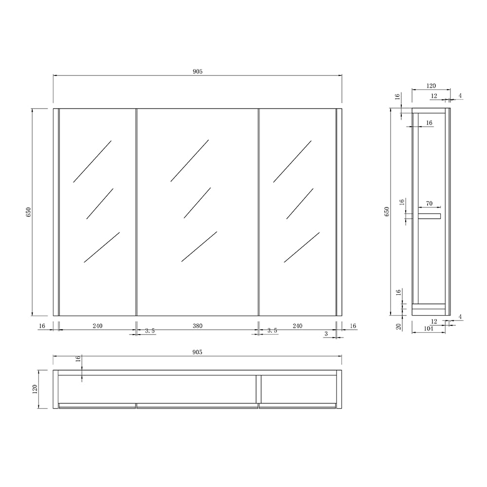 iBathUK Rehaus Wall Mounted Triple Door Mirror, Soft Close Doors with 2 Adjustable Shelves Cabinet, Copper Free Silver Mirror
