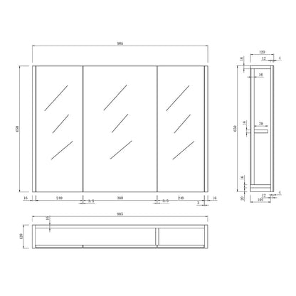 iBathUK Rehaus Wall Mounted Triple Door Mirror, Soft Close Doors with 2 Adjustable Shelves Cabinet, Copper Free Silver Mirror
