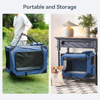 Reerooh Dog Carrier Cat Carrier Bag, Foldable Fabric Car Dog Travel Crate, Portable Soft Pet Carrier for Transport, Breathable Puppy Carrier for Large Dogs with Cushion & Dog Bowls