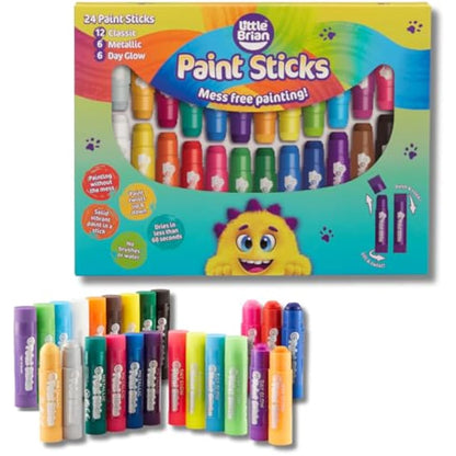 Little Brian Paint Sticks For Kids - 24 Pack Assorted Colours - Mess-Free, Easy Clean Up, Fast Drying Action, Vibrant Colours, Multi-Surface, Twist & Paint