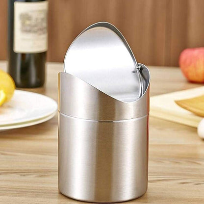 ETRAVEL Mini Desktop Bin with Lid, Brushed Stainless Steel Swing Bin, Nappy Bin Small Desk Indoor Dust bins Car Bathroom Kitchen Waste Containers
