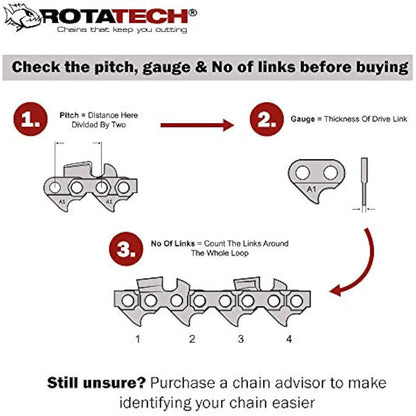 2 (Two) 16" 40cm Rotatech Chainsaw Saw Chains Fits Bosch AKE40, AKE40S, AKE40-17S, AKE40-18S, AKE40-19S, UniversalChain 18. 3/8" LP Pitch, .043" Gauge, 57 Drive Links.