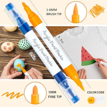 60 Colours Numbered Acrylic Paint Pens with Free App, Dual Tip Acrylic Paint Markers with Brush Tip and Fine Tip for Adults, Kids, Eggs, Wood, Rock, Canvas, Plastic, Stone, Glass, Ceramic
