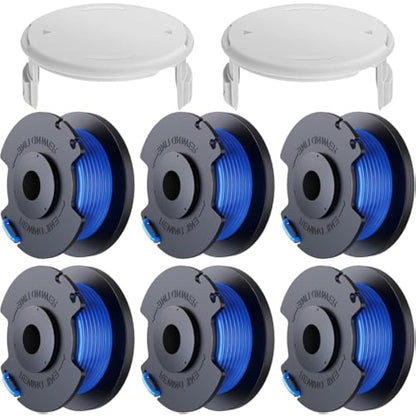 LATERN 6Pcs Ryobi Trimmer String Spools (AC14RL3A) with 2Pcs Spool Caps, 21m Autofeed Strimmer Trimmer Replacement Reflex String Compatible for Ryobi 18V 24V 40V Cordless Trimmer