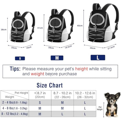 Pawaboo Pet Dog Carrier Backpack Small Size, Small Puppy Dog Travel Carrier Front Pack, Small Breathable Dog Small Carrying Backpack with Safety Strips, Black