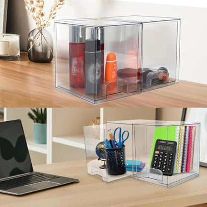 Stackable Makeup Organiser and Storage,Clear Acrylic Cosmetic Drawers with Handles for Dressing Table,Under Counter,Kitchen Cabinets,Pantry, Home Organisation and Storage