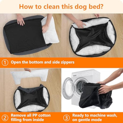 HMTOPE Dog Bed with Removable Cover, Washable Dog Sofa, Soft Dog Crate Mattress, Cat Pet Cushion for Small/Medium/Large Dogs, Dark Grey, 110 x 86 x 26 cm