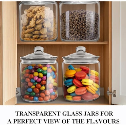 MASTERTOP Biscuit Jars, Set of 2 Glass Storage Jar with Airtight Lid, 3.9L Cookie Jar Sweet Jars with 15pcs Storage Bags, Clear Glass Container for Coffee, Sugar, Pickle, Oats, Flour, Pods