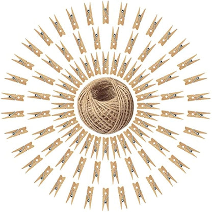 jijAcraft 3.5cm Mini Wooden Pegs: 100Pcs Mini Photos Pegs for DIY Crafts Brown Photo Display Clips Small Wooden Clothes Peg for Hanging Photos Cards