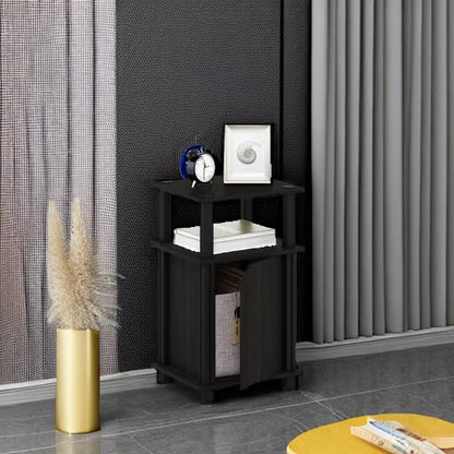 Furinno JUST Side Table, 3-Tier End Table with Door Cabinet, Night Stand, Bedside Table with Open Shelf, for Living Room, Bedroom, Espresso