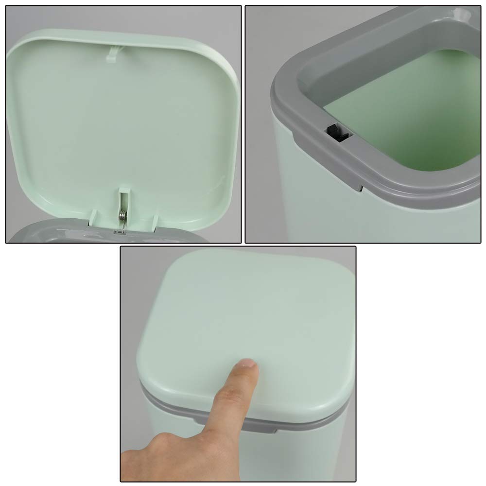Gitany Push-button Mini Desktop Dustbin with lid, Small Trash Bin (Green)
