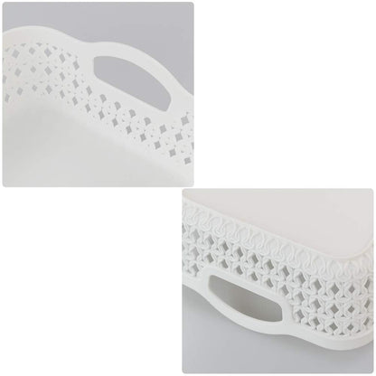 Callyne Set of 6 White Small Plastic Storage Basket Tray with Handle, Plastic Storage Baskets for Shelves