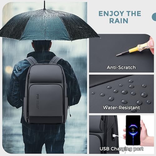 FENRUIEN Expandable Laptop Backpack Business Backpack Men's Laptop Bag 17 Inch for Men and Women Teenagers with Laptop Compartment USB Charging Port Backpack