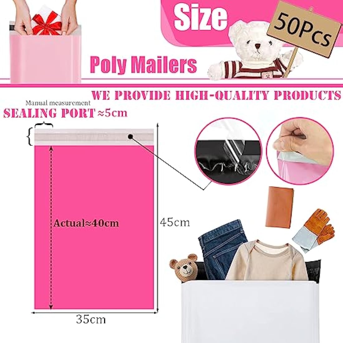 50p 35x45cm Hot Pink Vinted Postage Bags Mailing Bags for Clothes,Mailing Poly Postal Self Seal Bag,Parcel Shipping Bags Strong Packaging Bag Delivery Bags Plastic Envelopes for Posting Clothes Parcel