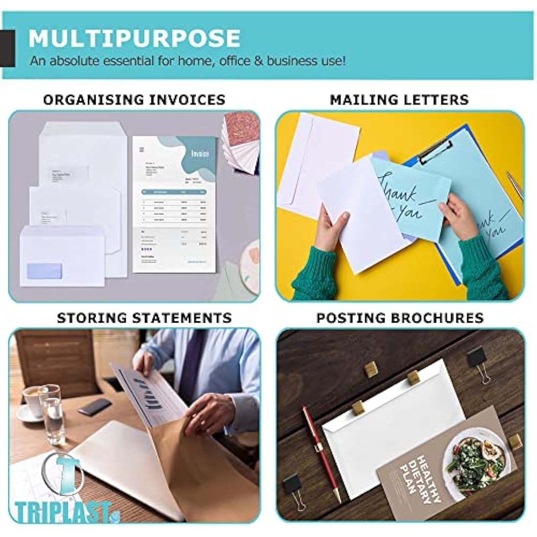 Triplast 50 x C4 White Self Seal Security Envelopes (Size: 324x229mm) | Fully Opaque, Self Sealing & Printer Safe Mailing Paper Envelopes | Ideal for Everyday Home, Office & Commercial Use