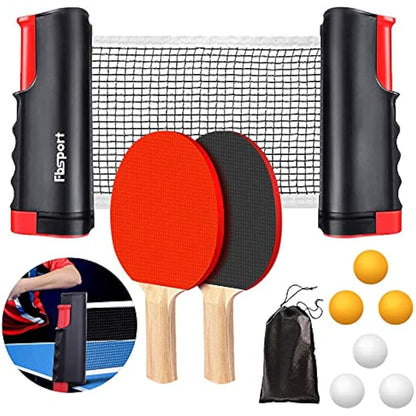 FBSPORT Table Tennis Set, Ping Pong Bats Set with 2 Paddles, 1 Retractable Net, 6 Balls, 1 Carrying Bag, for Trainer Adults Families Indoor Outdoor