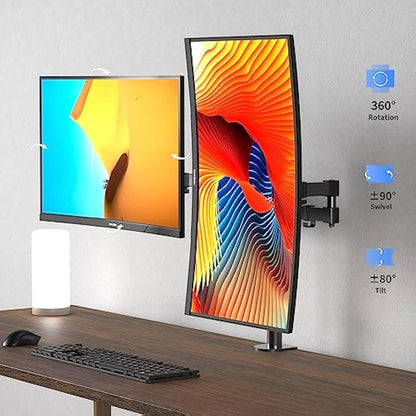 Bracwiser Dual Monitor Mount - Arm for 13-32 inch LCD LED Screens, Tilt Swivel Rotation, Height Adjustable, Up to 10kg, VESA 75/100mm
