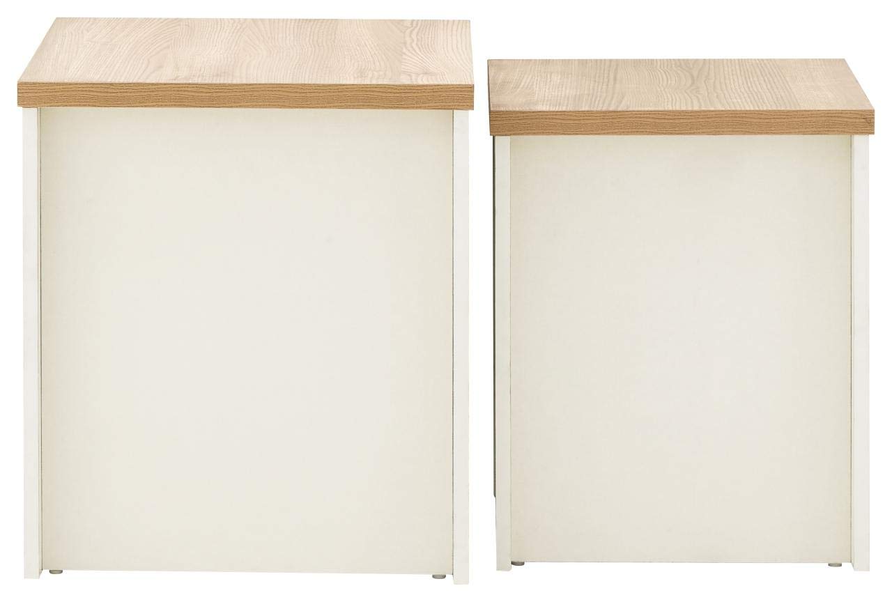 GFW Lancaster Cream and Oak Nest of Tables, Set of 2 Nesting Side Tables, Country Style Living Room Furniture with Oak Effect Tops