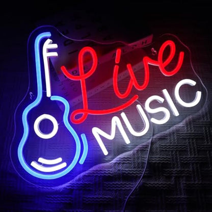 OYCGZV Live Music Neon Light Sign - Guitar Music Neon Sign for Wall Decor Guitar Neon Wall Light USB Led Sign for Bar Rock Music Studio Office Garage Bedroom Room Party Store Home