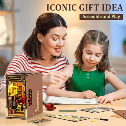 ROBOTIME Book Nook Kit for Adults with LED Lights, Bookstore Booknook 3D Wooden Puzzle, DIY Miniature Dolls House Kit, Book Shelf Decoration Christmas Birthday Gift for Adults Kids